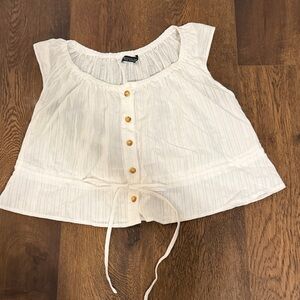 White Button Front Cropped Tank with Tie